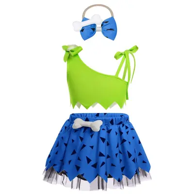 Girls' Sleeveless Off-Shoulder Top, Mesh Skirt and Hairband Set, 3-Piece