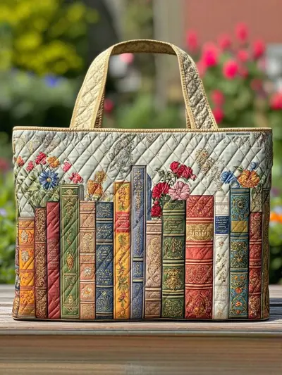 Handgefertigte Tote Bag mit Fuchs-, Schildkröten- und Buchmotiv, Reisetasche