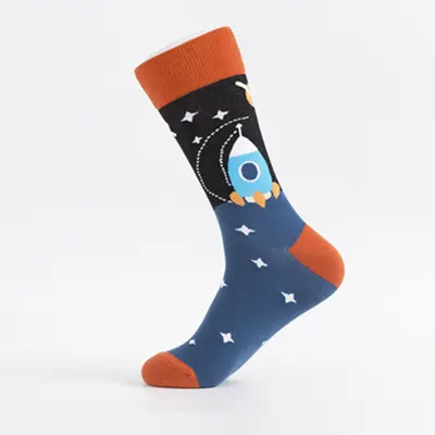 Bunte Baumwoll-Herrensocken, mittellang, kosmisches Muster - 10