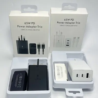 Samsung 65W Şarj Adaptörü Seti, Üç Portlu PD, AB, ABD ve İngiltere Fişli