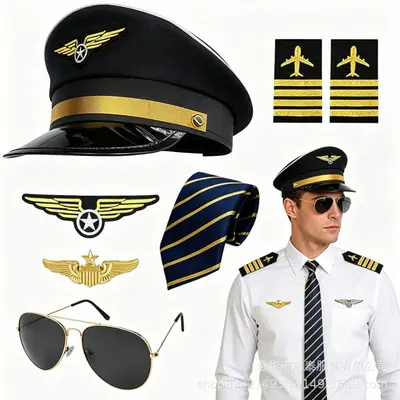 Halloween Pilot Captain Costume Set with Hat and Uniform - 13