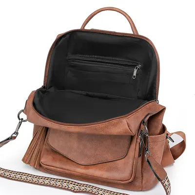Grenzüberschreitender PU Damen Winter neu Europa und Amerika Retro vielseitiger Rucksack Damen hochwertig zweifarbiger Quasten Rucksack Großhandel