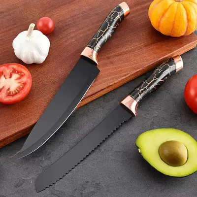 9 parçalı mutfak bıçak seti mermer desen