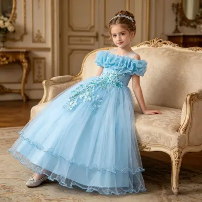 Children's Single-Shoulder Puffy Princess Dress for Girls, Party and Performance