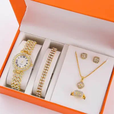 Kadın Bileklik Saati Taşlı Vintage Kuvars 5 Parça Set - 10