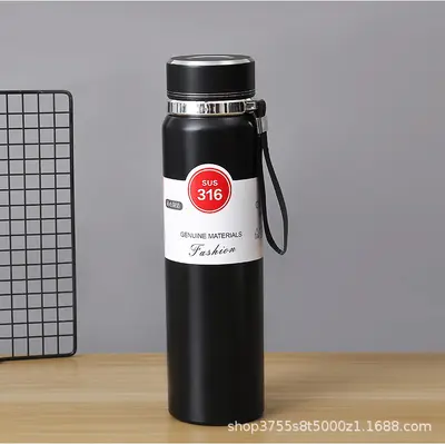 Edelstahl 304 Thermobecher Edelstahl-Isolierbecher mit großem Fassungsvermögen für Geschäftsreisen, tragbar mit Trageband, Outdoor-Sportflasche, Sonnenkrug mit Logogravur