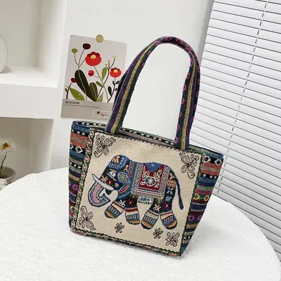 Damen-Einkaufstasche groß, bestickt, tägliche Stofftasche - 8