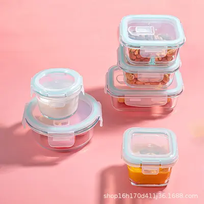 Glas-Lunchbox Lebensmittelzusatz Behälter Büroangestellter Mittagessen Box Mikrowellen-Heizschüssel Glas Gemüsebehälter Mittagessen Box Musterbehälter kleine Lunchbox