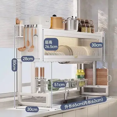 Mutfak lavabo depolama rafı tezgah üstü bulaşık toz geçirmez kurutma rafı çok fonksiyonlu lavabo basit dolap depolama düzenleyici. - 12