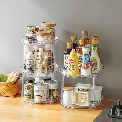 Grenzüberschreitender multifunktionaler drehbarer Lagerregal, Küchentresengewürzbox, Lagertablett, Kosmetiklagerregal, rutschfester Griff - 2