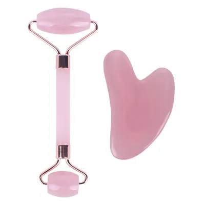 Rosen-Quarz doppelseitiger Walzen-Gesichtsmassagegerät Jade Gesichtslift Schönheits-Gua-Sha-Tool Augenmassageroller Hals- und Wirbelsäulenmassagegerät