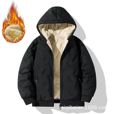 Lamb Wool-Lined Cotton Children's Jacket, Medium and Large Sizes - 7