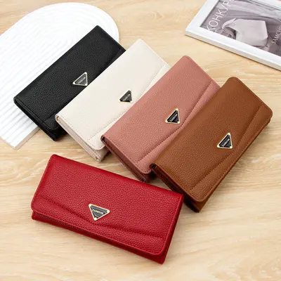Women's Long Wallet, Lychee Pattern, Bi-Fold, Large Capacity with Coin Pocket - 3