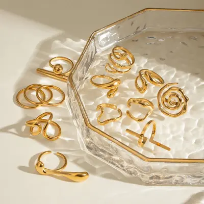 Offener Ring aus Edelstahl, 18K-Goldbeschichtung, nicht verblassend