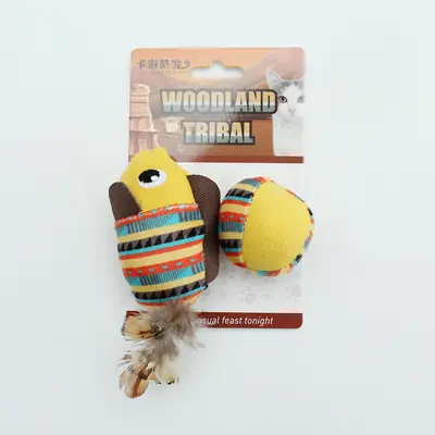 Self-Play Cat Toy Set with Plush and Feather Teaser Wand - 10