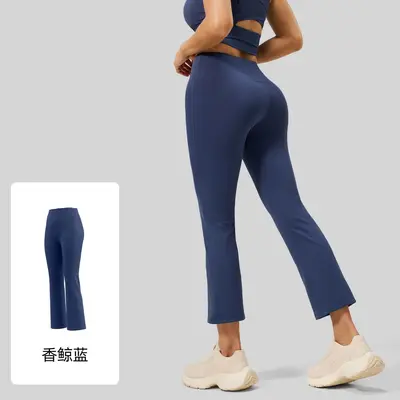 Juyitang dokuz çeyrek yoga pantolonu, kadın, yüksek bel, kaldırıcı etki, mikro çan paça - 9
