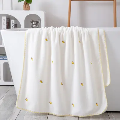 Coral velvet bath towel, absorbent, soft, cartoon embroidered - 4