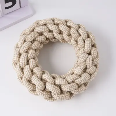 Indestructible Dog Chew Toy Hemp Rope Ring Teeth Cleaning - 2