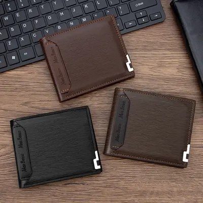 Men's Short Wallet, Multi-Function Card Holder and Coin Purse, Metal Edge - 2