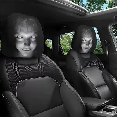 Smiley Face Design Car Headrest Cover, Elastic, Universal - 7