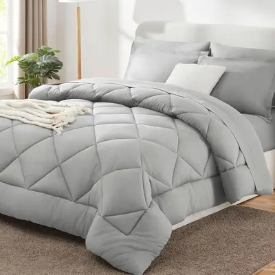 Brushed Diamond Quilted Comforter and Pillowcase Set, 3 Pieces, Multiple Colors - 9