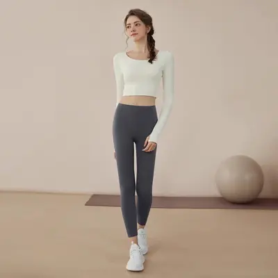 瑜伽服女2025新款健身运动瑜伽上衣专业普拉提纯色长袖套装批发 - 10