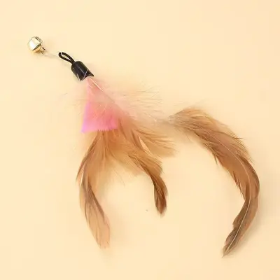 Cat teaser wand with wooden handle, replacement feather head, steel wire - 13