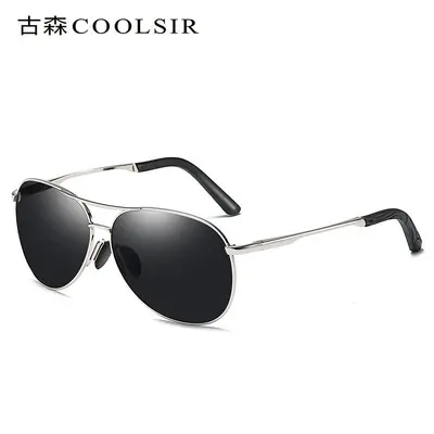 Men's Pilot Sunglasses, Metal Frame, Polarized Lenses, Double Bridge - 9