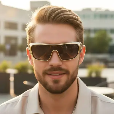Oversize-Herrensonnenbrille mit einteiligen Gläsern im Retro-Stil und UV-Schutz - 2