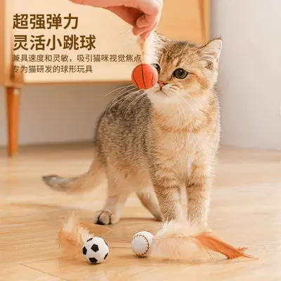 Kedi Zıplayan Tüylü Top Etkileşimli Oyuncak, Elastik - 3
