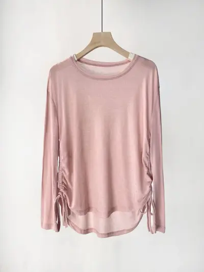 Tencel Ribbed Women's Long-Sleeve Yoga Running Top, Drawstring Loose Fit - 8