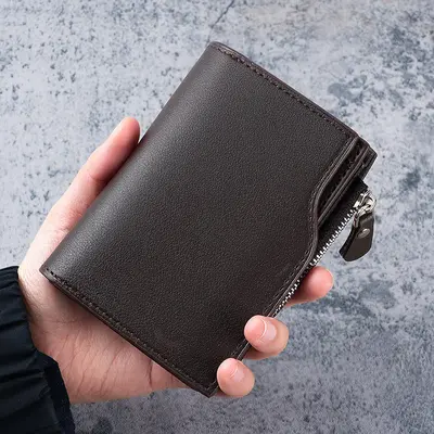 Men's Short Wallet with Zipper and Multiple Card Slots - 8