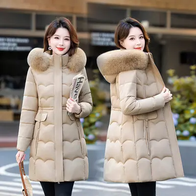 Women's Mid-Length Down Coat with Large Fur Collar, Winter 2026 - 8