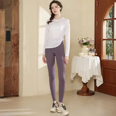 Women's Yoga Set, Long Sleeve Quick-Dry Running Top with Waist Cinch - 13