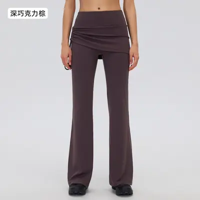 Faux Two-Piece High-Waisted Yoga Pants with Side Drawstring, Stretch, Model D26142 - 12