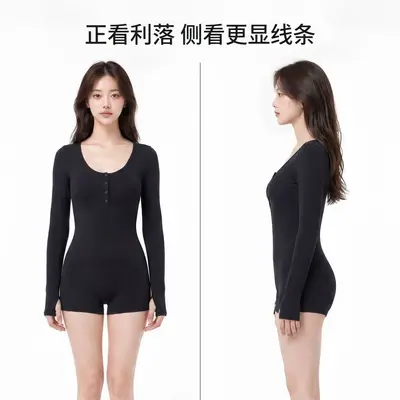 普拉提瑜伽服连体衣修身一体式孕妇瑜伽服高弹力纯色运动健身服女
