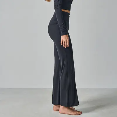 High-Waist Cotton Jersey Yoga Leggings and Pants, Slim-Fit Stretch Flared Trousers