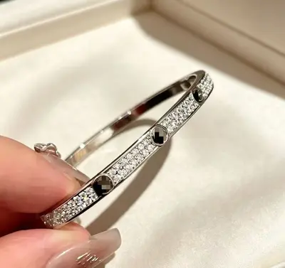 Wide round three-row crystal bracelet, metal snap clasp - 9