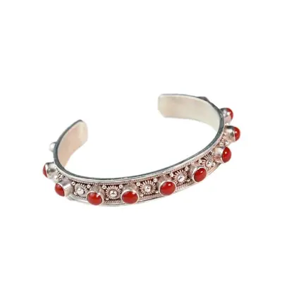 Nepal handgefertigtes Türkis-Armband, Silbereinlage, verstellbar - 5
