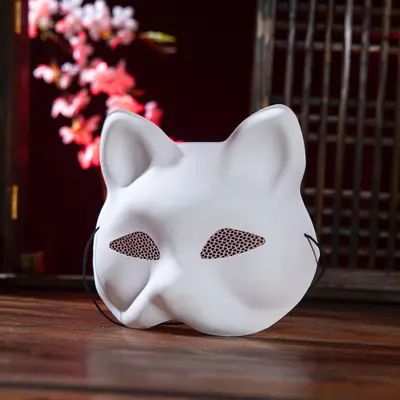 Knitted Gauze Matte White Cat Face Mask, Hand-Painted Cosplay Mask