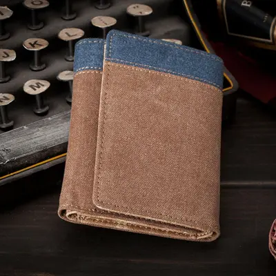 Men's Short Tri-Fold Canvas Wallet with Card Slots - 9