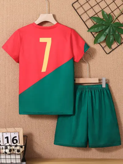 Jungen-Sommersportanzug, Fußballtrikot Nr. 7 mit Shorts