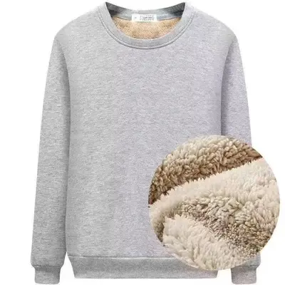 Men's Fleece-Lined Thick Sweatshirt, Sherpa Crew Neck, Black - 7