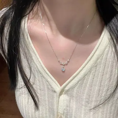 Titanium steel women's necklace, silver-plated, zirconia, collarbone chain