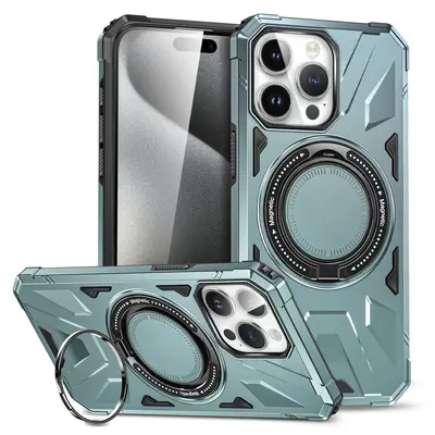 Phone case for iPhone 15 Pro Max, magnetic stand, PC+TPU