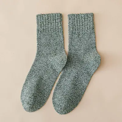Men's Mid-Calf Wool Socks, Seamless Toe, Fleece-Lined Thick Terry Winter Socks - 9