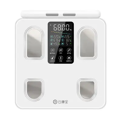 Akıllı ev tipi geniş renkli ekranlı tartı, hassas Bluetooth elektronik tartı, fitness yönetimi için özel sekiz elektrotlu vücut yağ ölçer.
