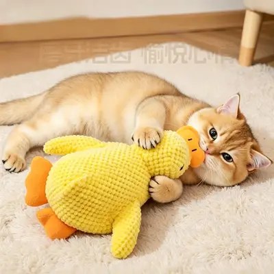 Plush Yellow Duck Dog Toy, Chew-Resistant, Squeaky, Interactive - 2