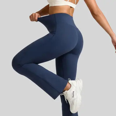 Geniş paçalı dikişsiz yoga çan pantolon, yüksek bel, karın kontrollü, yüksek elastikiyet