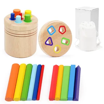 cpce颜色分类筒教具儿童形状认知配对实木3到6岁启蒙益智木制玩具 - 8